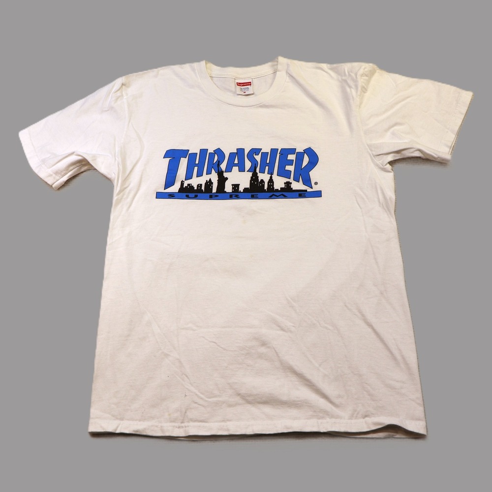 Supreme Mens M T-Shirt White Thrasher Skyline Graphic Logo Short Sleeve Tee